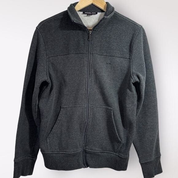 MICHAEL KORS Men’s Gray Fleece Jacket Embroidered‎ Logo Zipped Closure Sz Medium - Picture 1 of 9